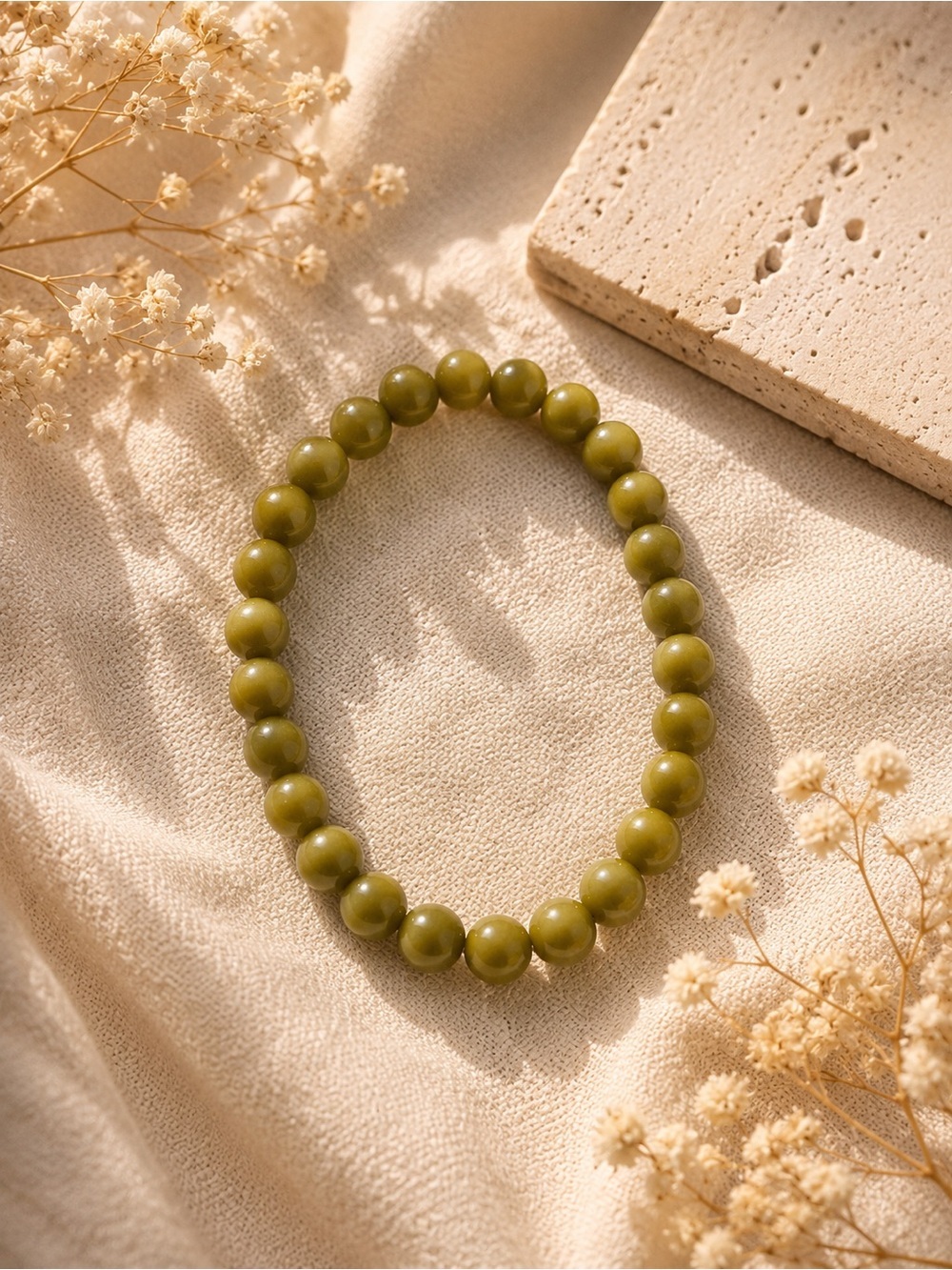 Olive Green Beaded Stretch Bracelet - Women Jewelry